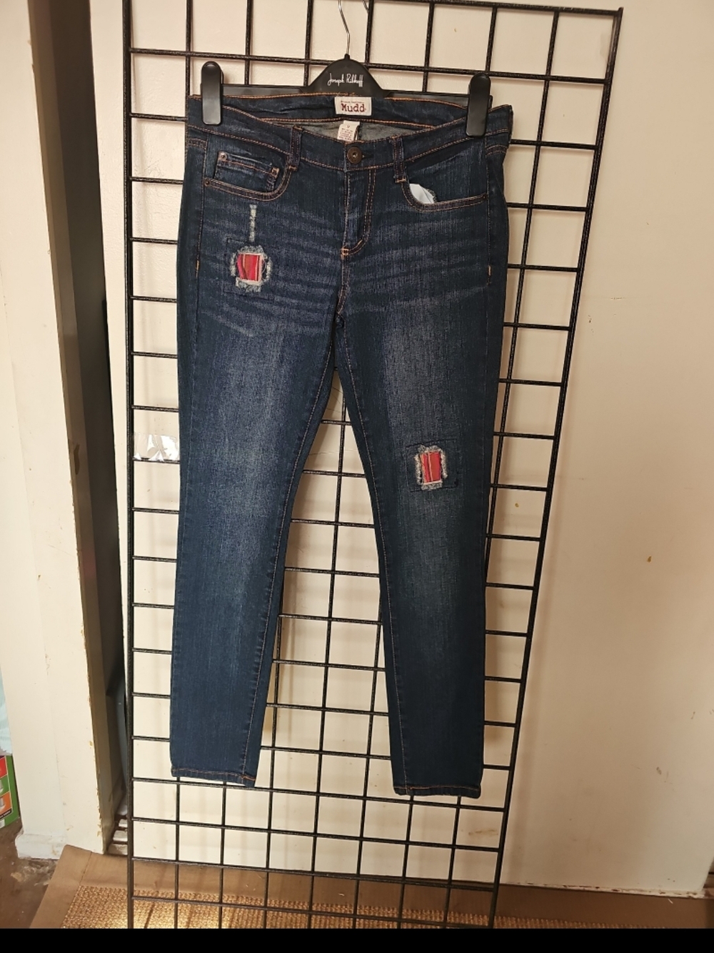 Mudd Women's Dark Indigo Skinny Jeans with Red Patch Details